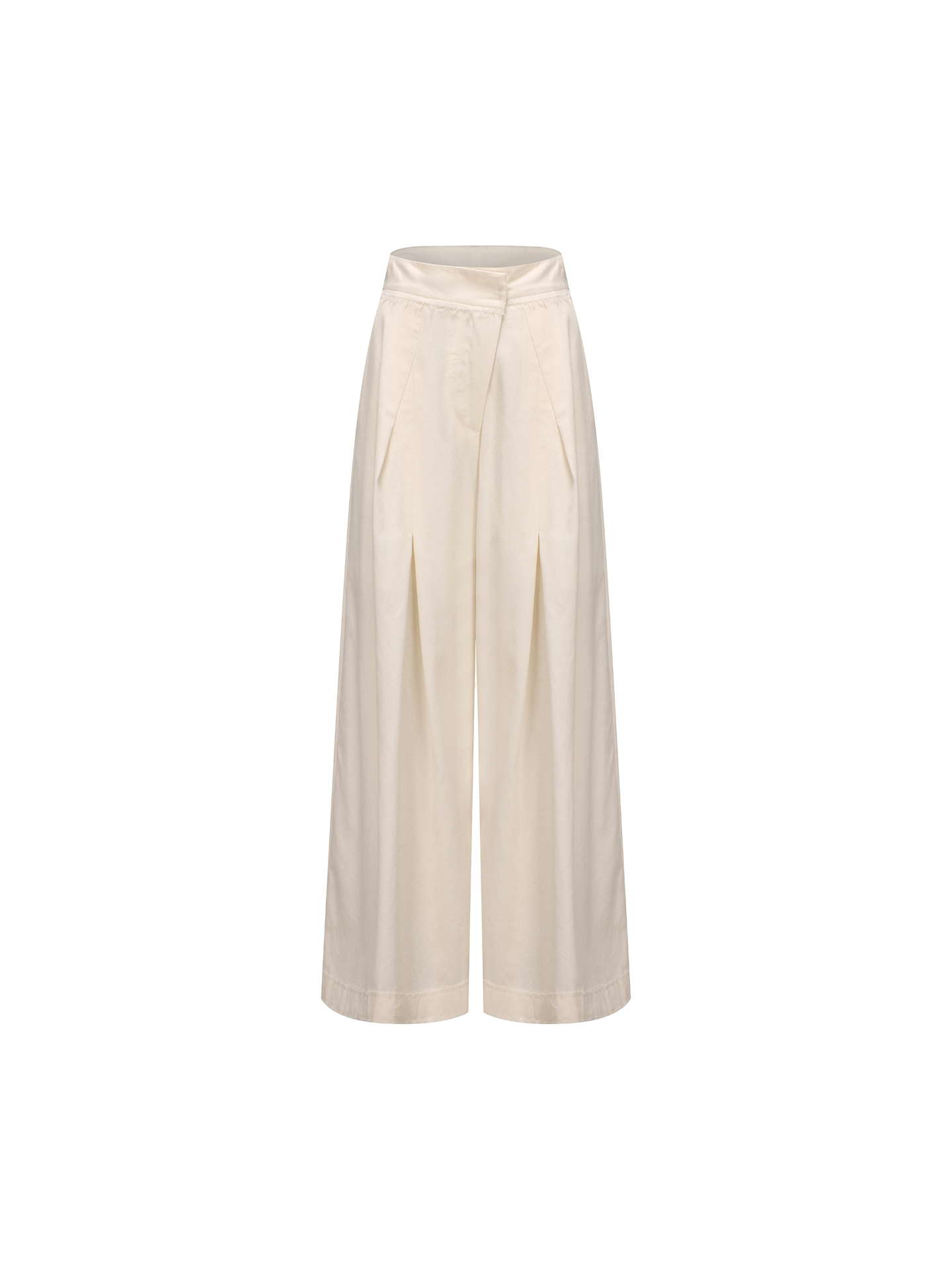 ELYWOOD WHITE DIAGONALLY PLEATED TROUSERS