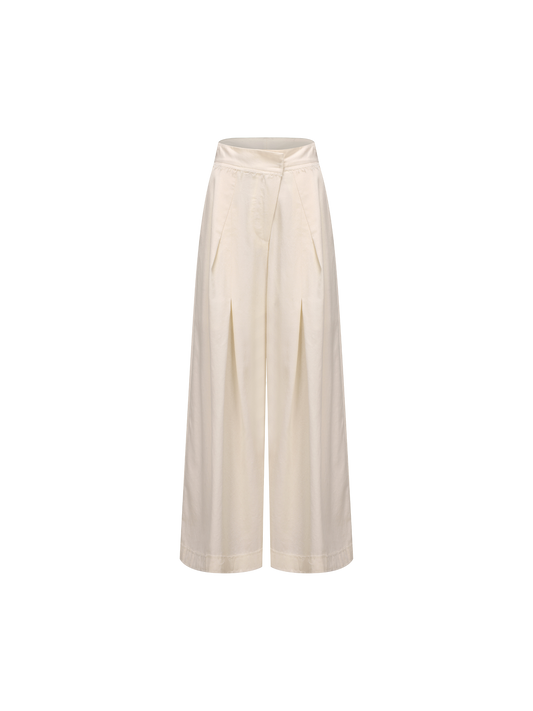 ELYWOOD WHITE DIAGONALLY PLEATED TROUSERS