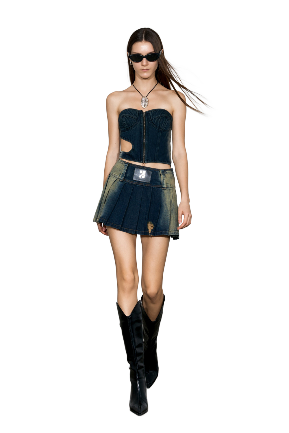 YJ1 CUT-OUT DENIM TUBE TOP