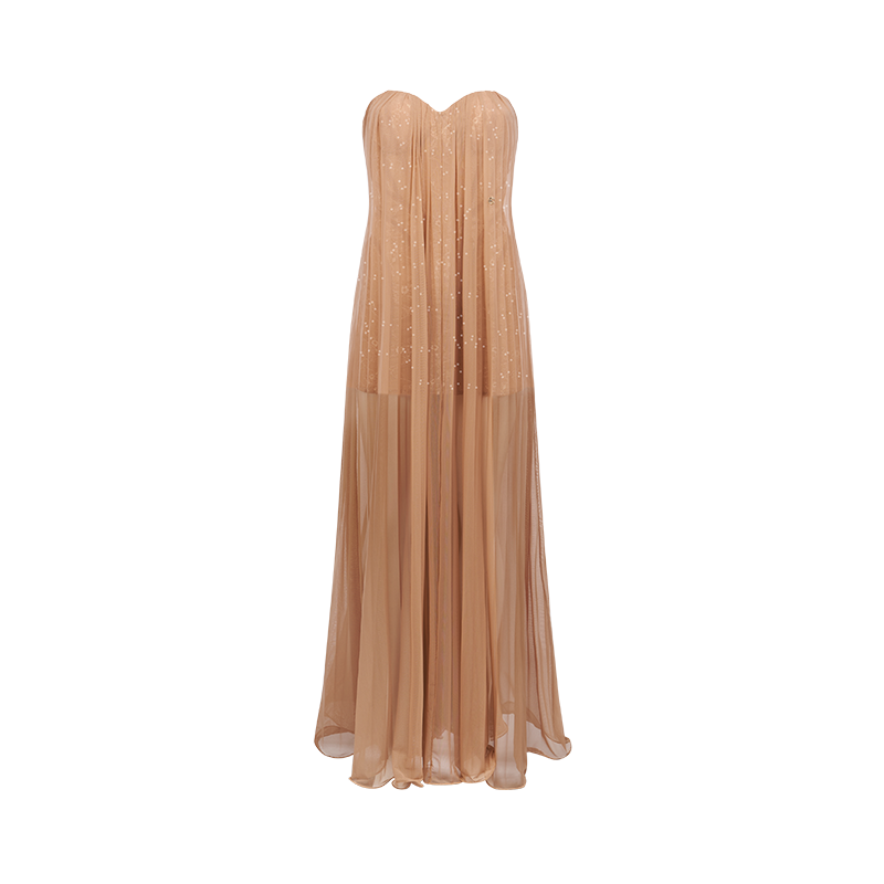 Sheer Luck Thea Strapless Mesh Backless Dress Brown