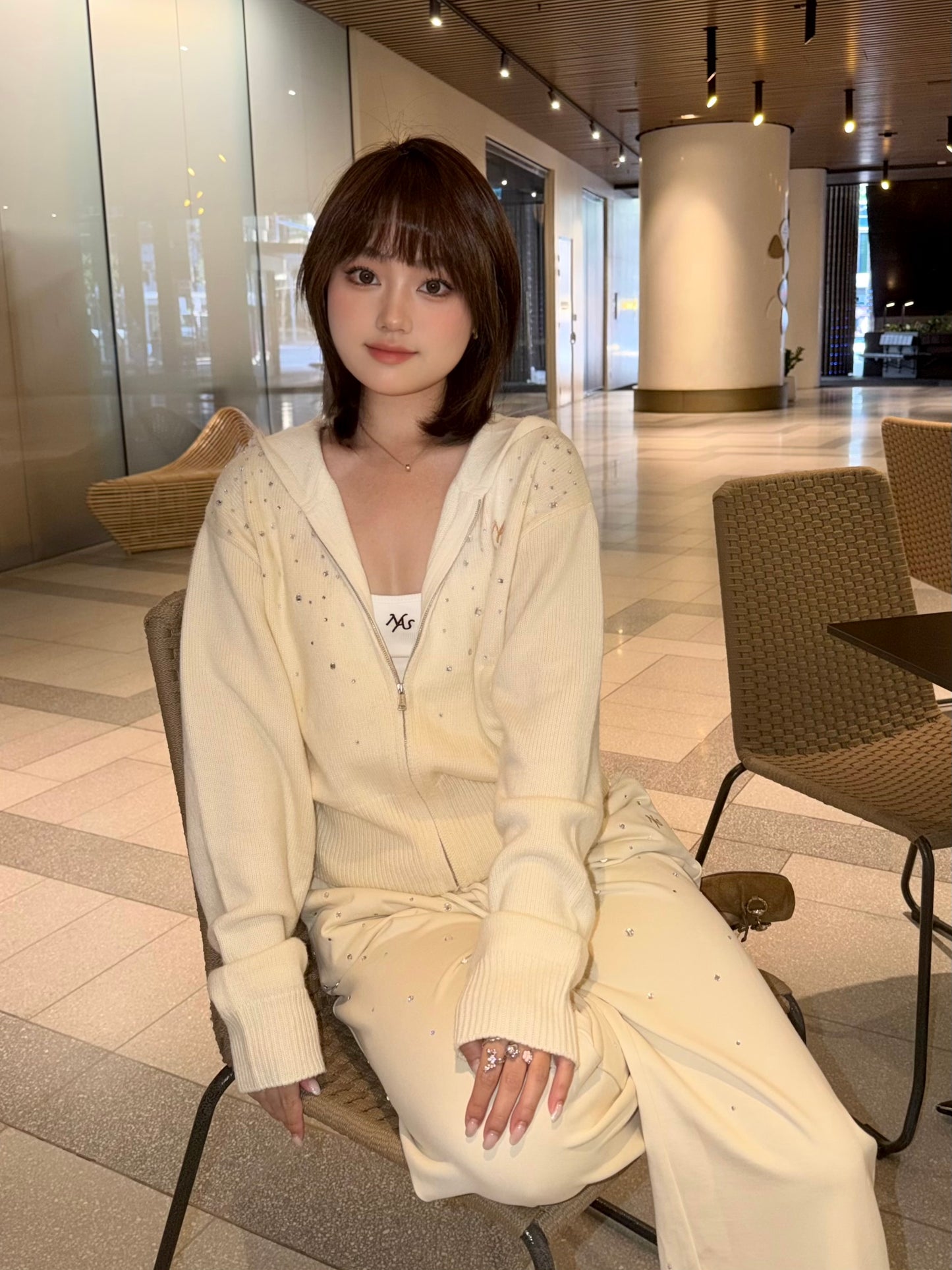 NAWS CLOUD BEIGE GLITTER HOODED KNITWEAR