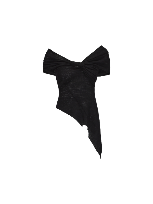 Elywood BLACK OFF-SHOULDER TWISTED TOP