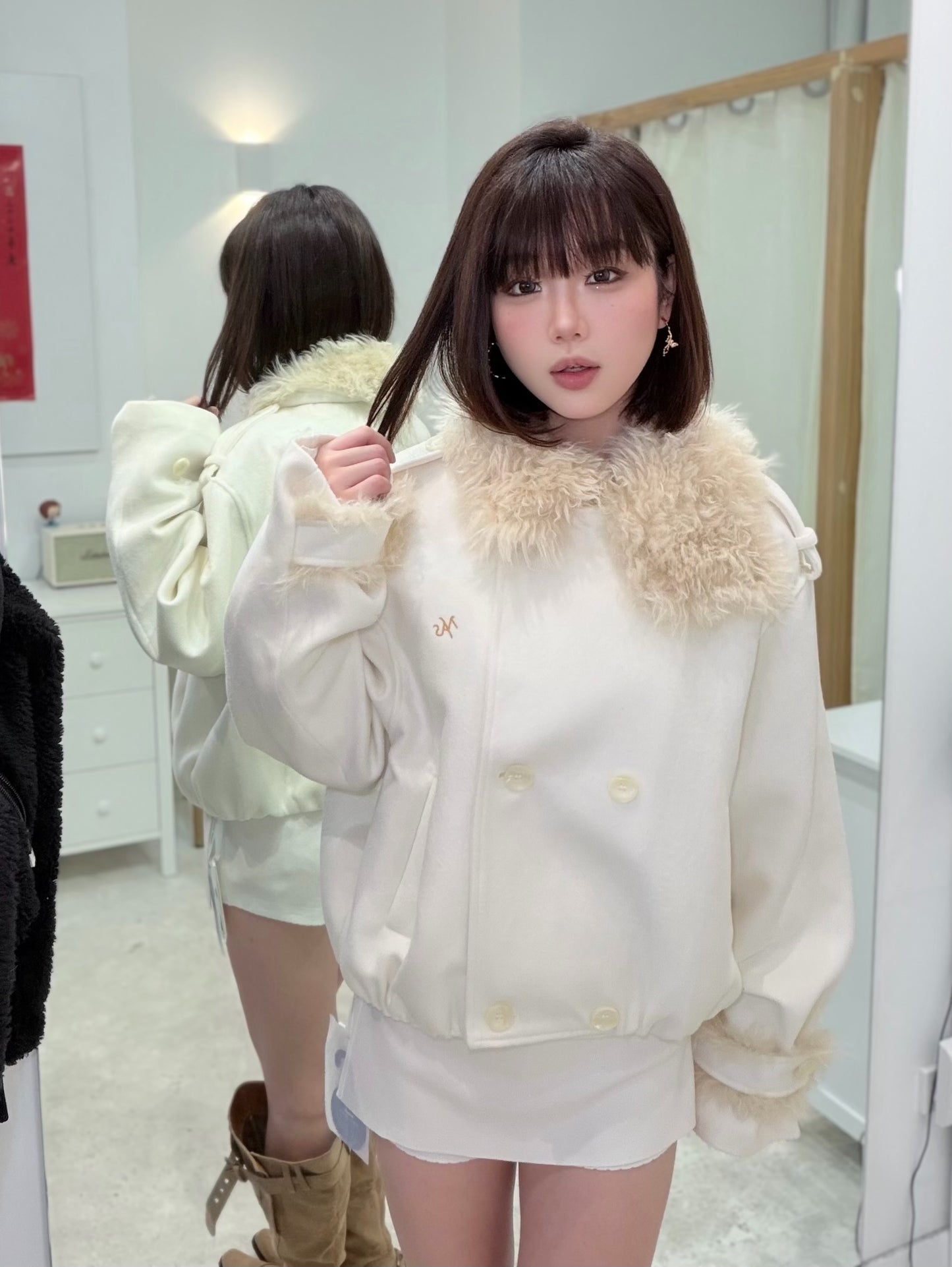 NAWS SNOW MELT WHITE POLAR OVERSIZED WOLLEN COAT