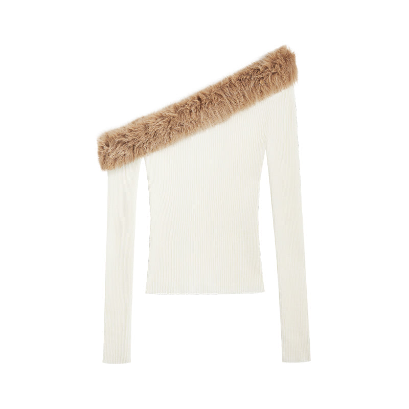 NAWS MOUSSE WHITE SCULPTURAL COLLAR KNIT SWEATER