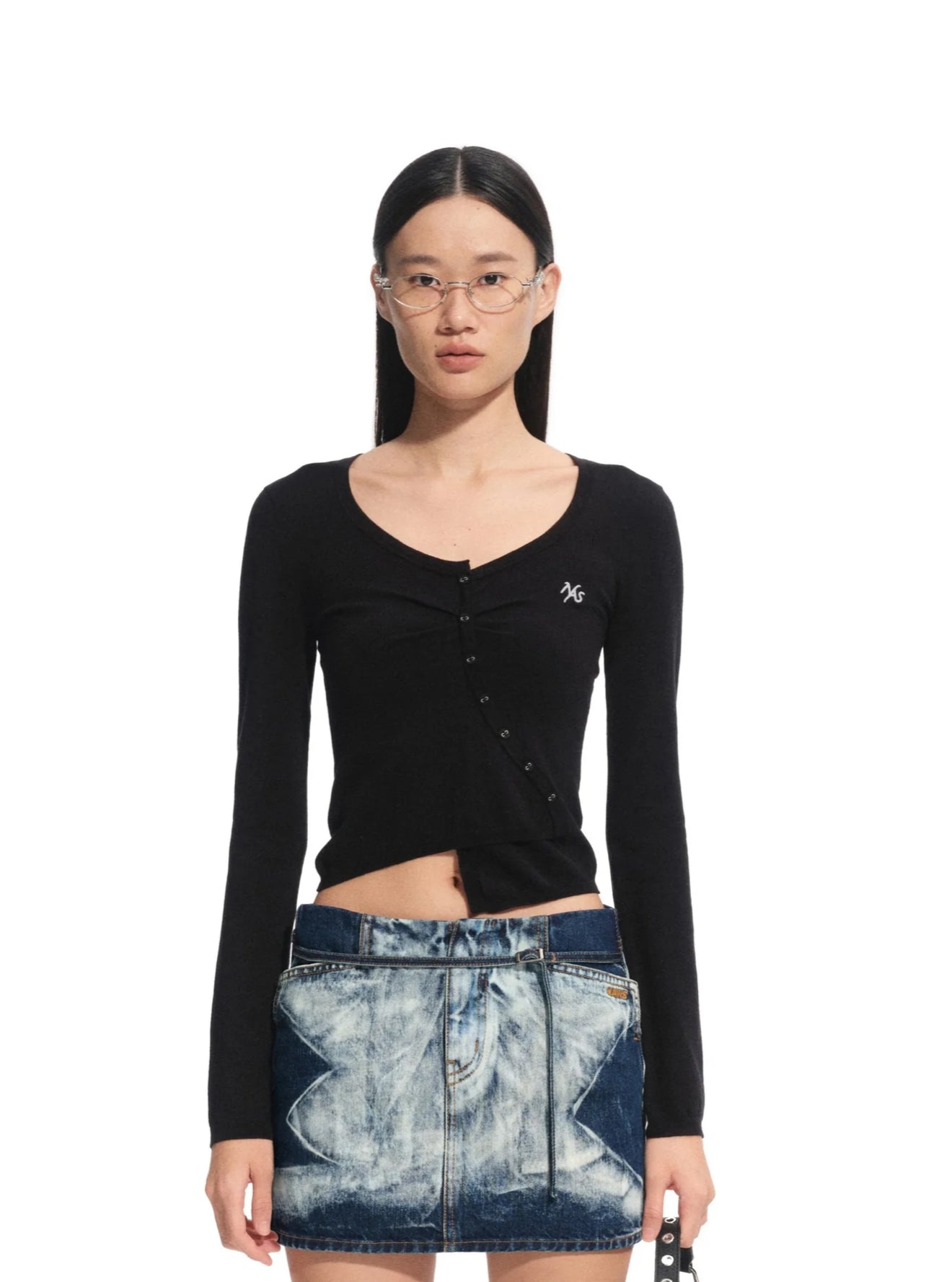 NAWS STARRY NIGHT BLACK BLU ASYMMETRIC FRONT KNIT SWEATER