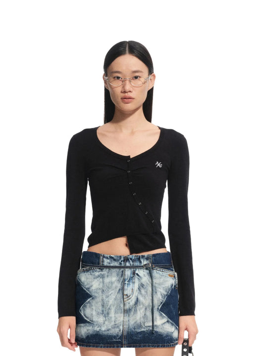 NAWS STARRY NIGHT BLACK BLU ASYMMETRIC FRONT KNIT SWEATER
