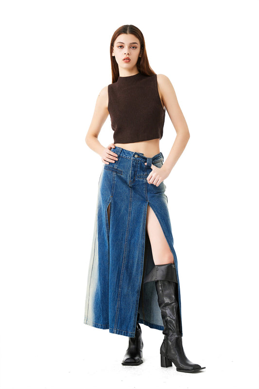 YJ1 HIGH-SLIT DENIM SKIRT