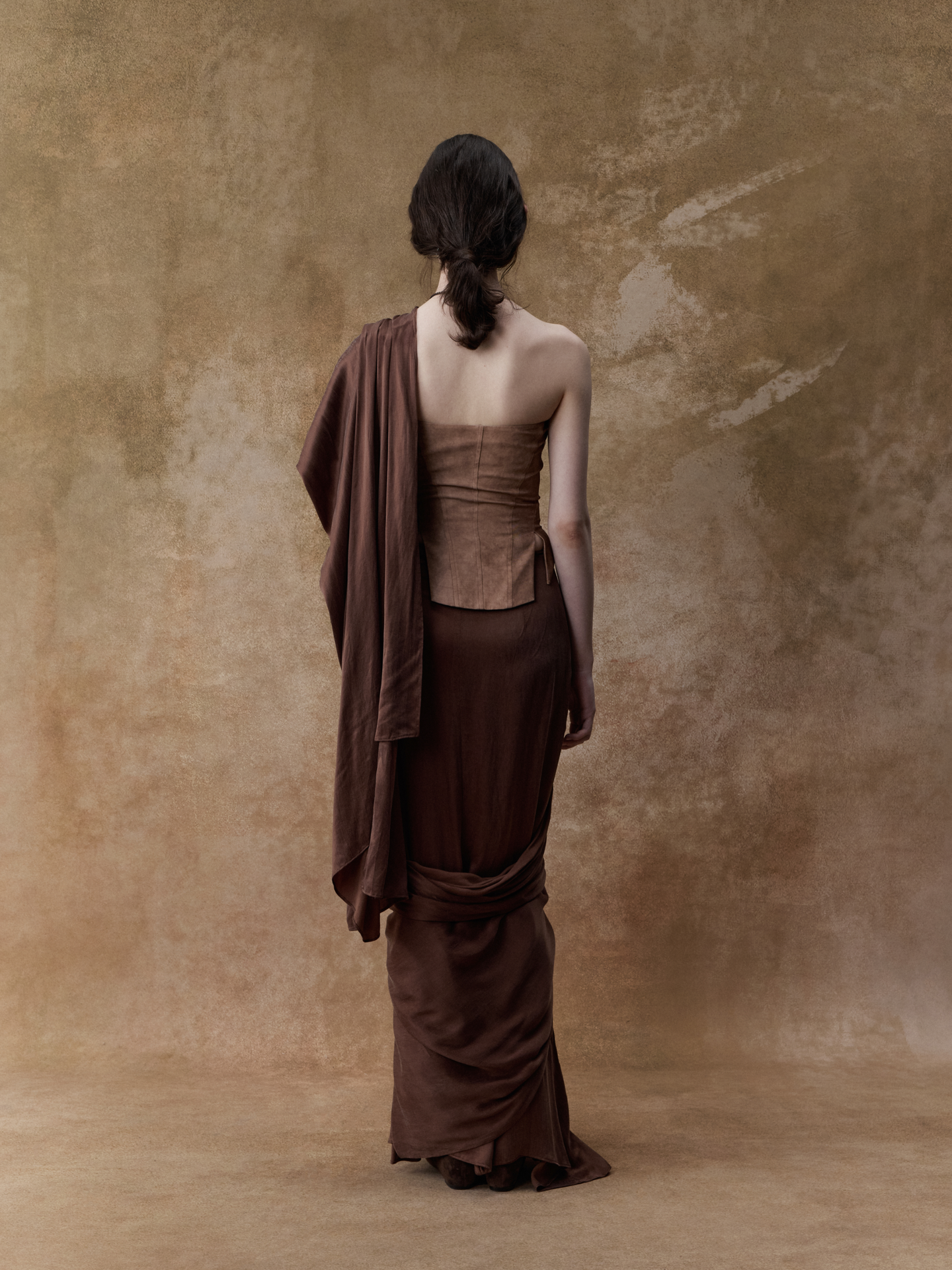 ELYWOOD DARK BROWN WRAP LONG ROBE