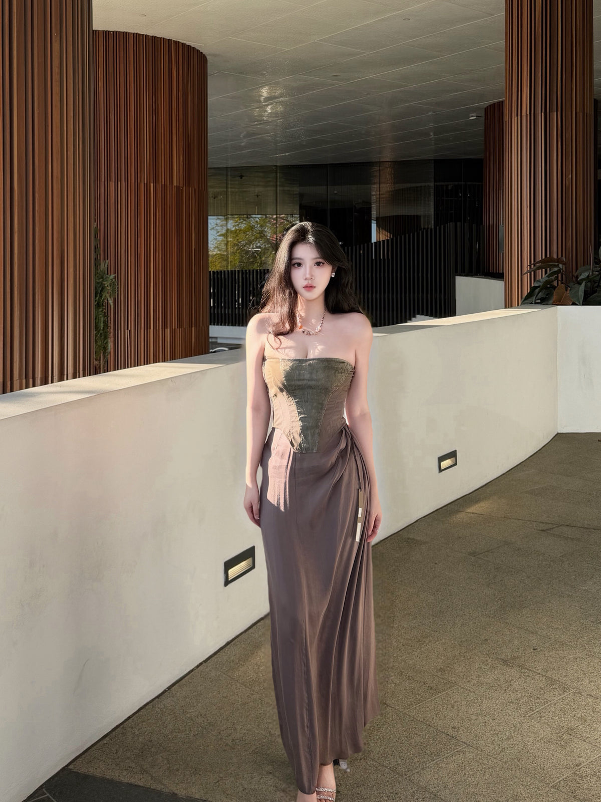 Elywood BROWN JACQUARD BLEND TUBE TOP