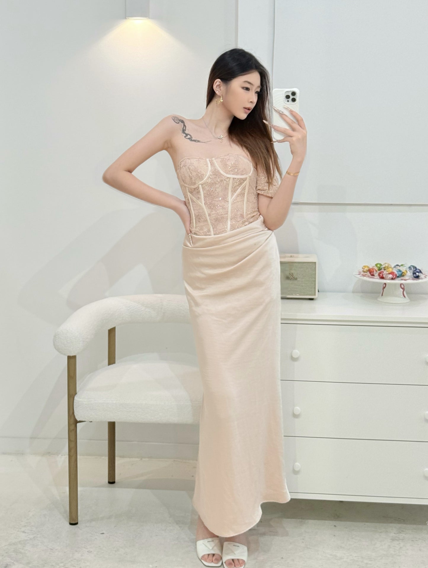 Crow Crew champagne corset lace dress