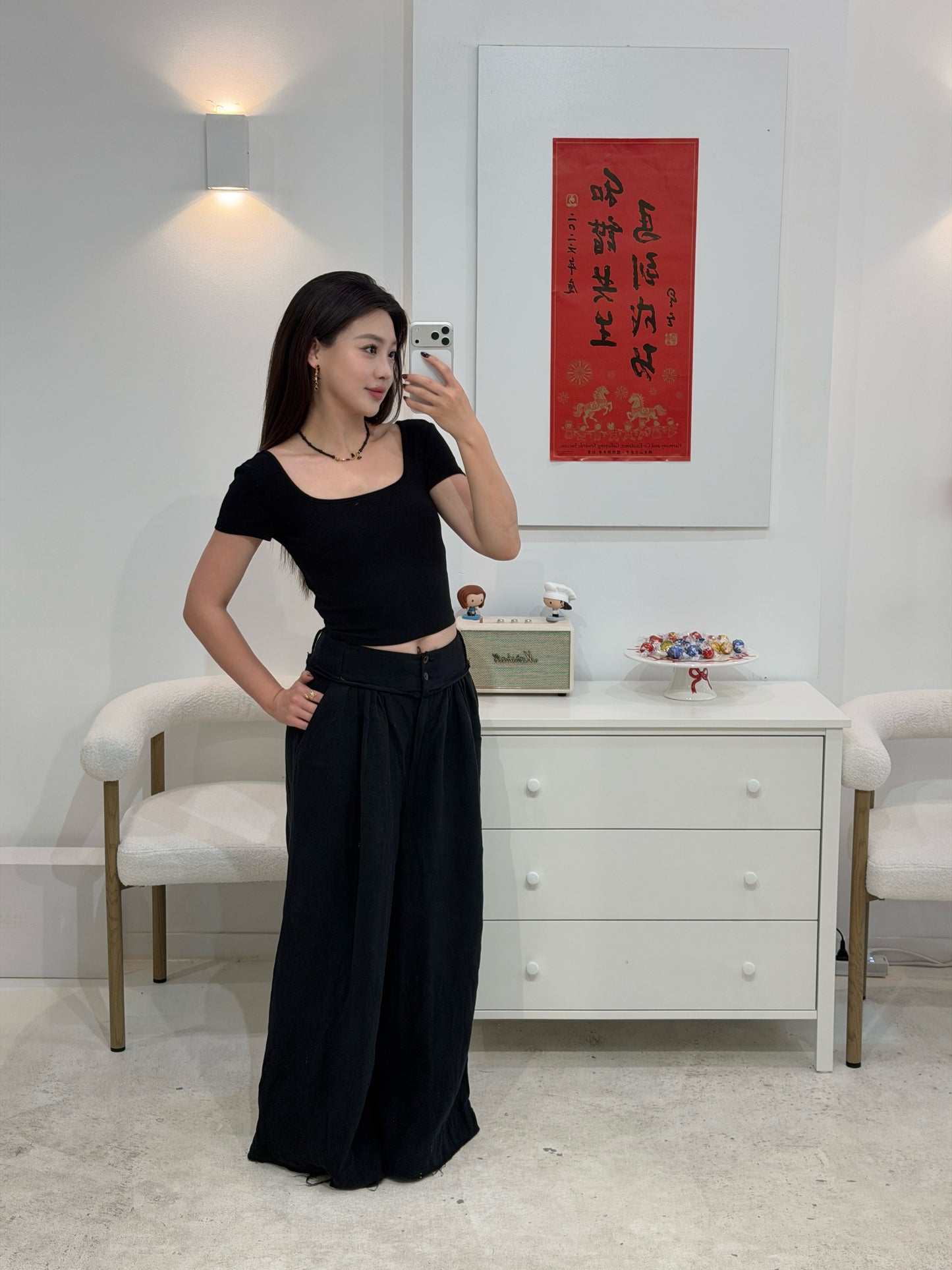 ELYWOOD COLORBLOCK BELTED WIDE-LEG PANTS
