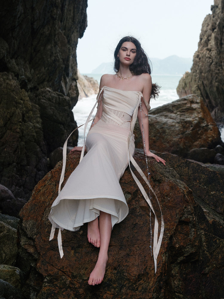Sheer Luck Pearl Strap Mermaid Dress