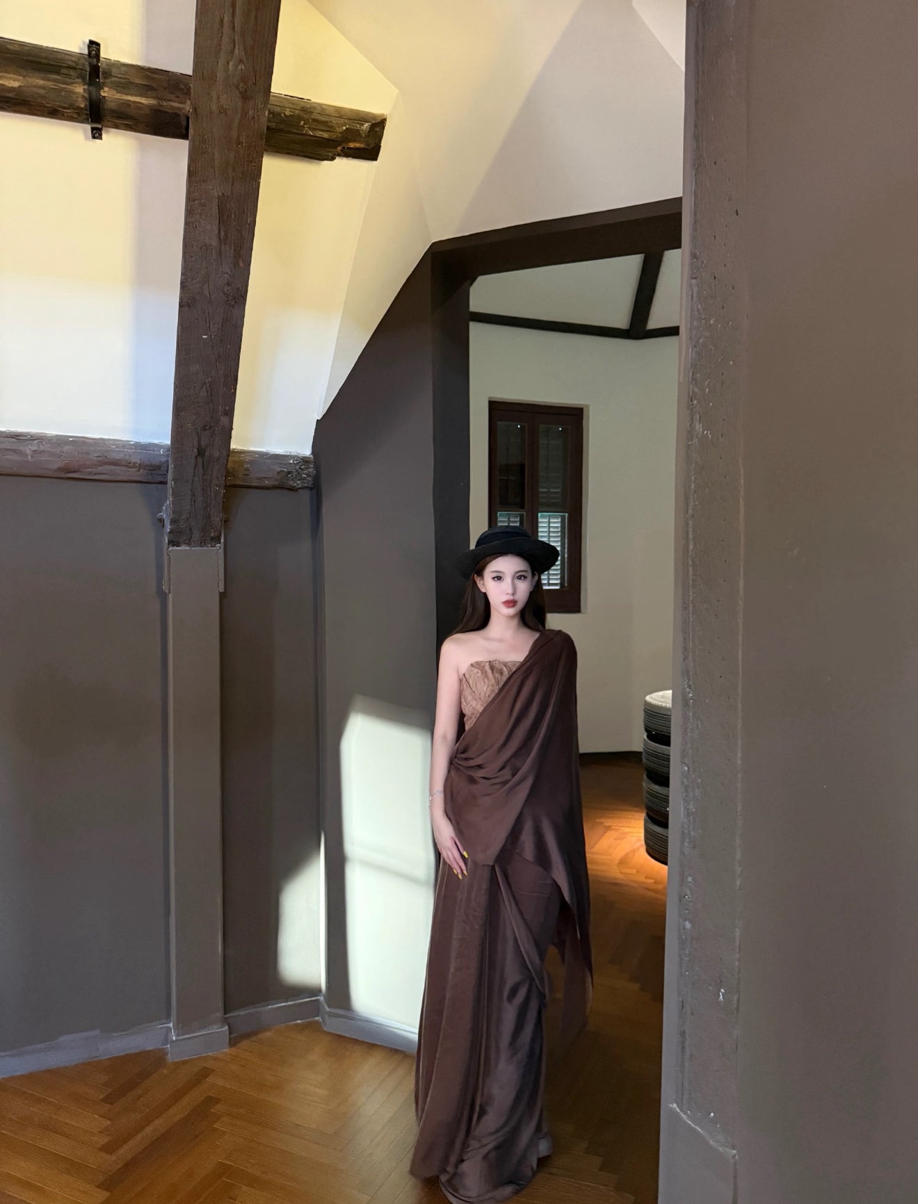 ELYWOOD DARK BROWN WRAP LONG ROBE