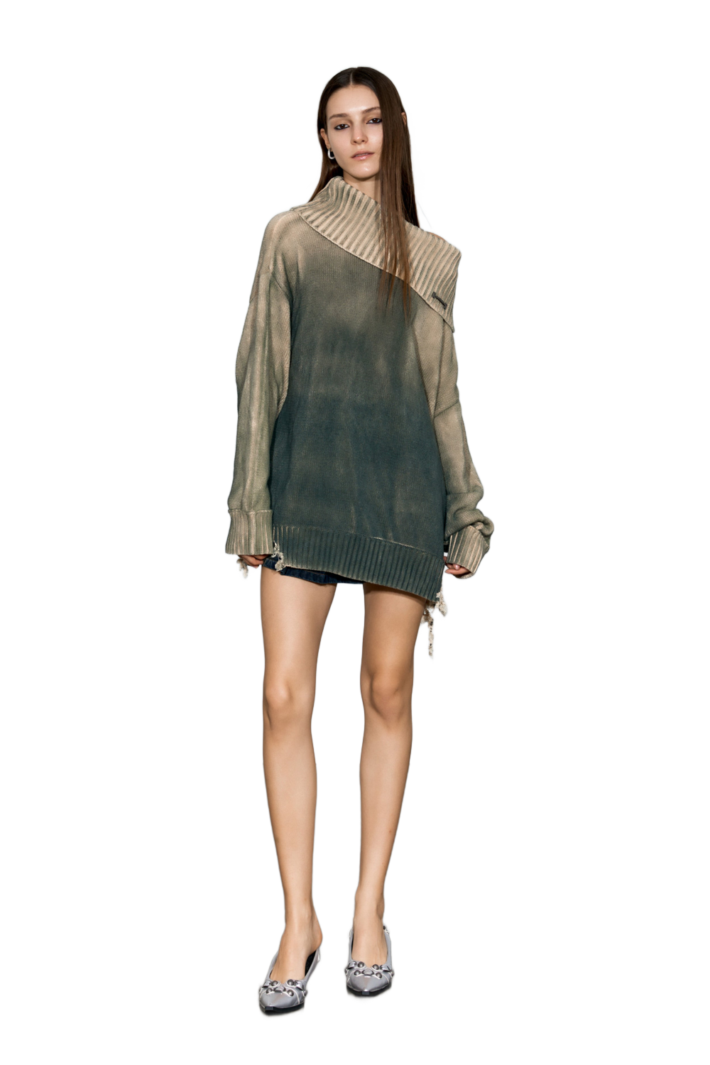 YJ1 DISTRESSED OVERSIZED SWEATER IN GREEN