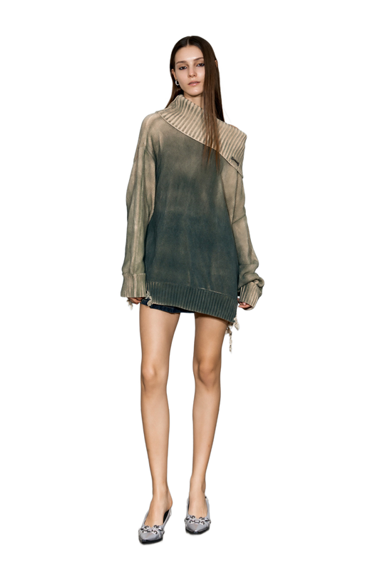 YJ1 DISTRESSED OVERSIZED SWEATER IN GREEN