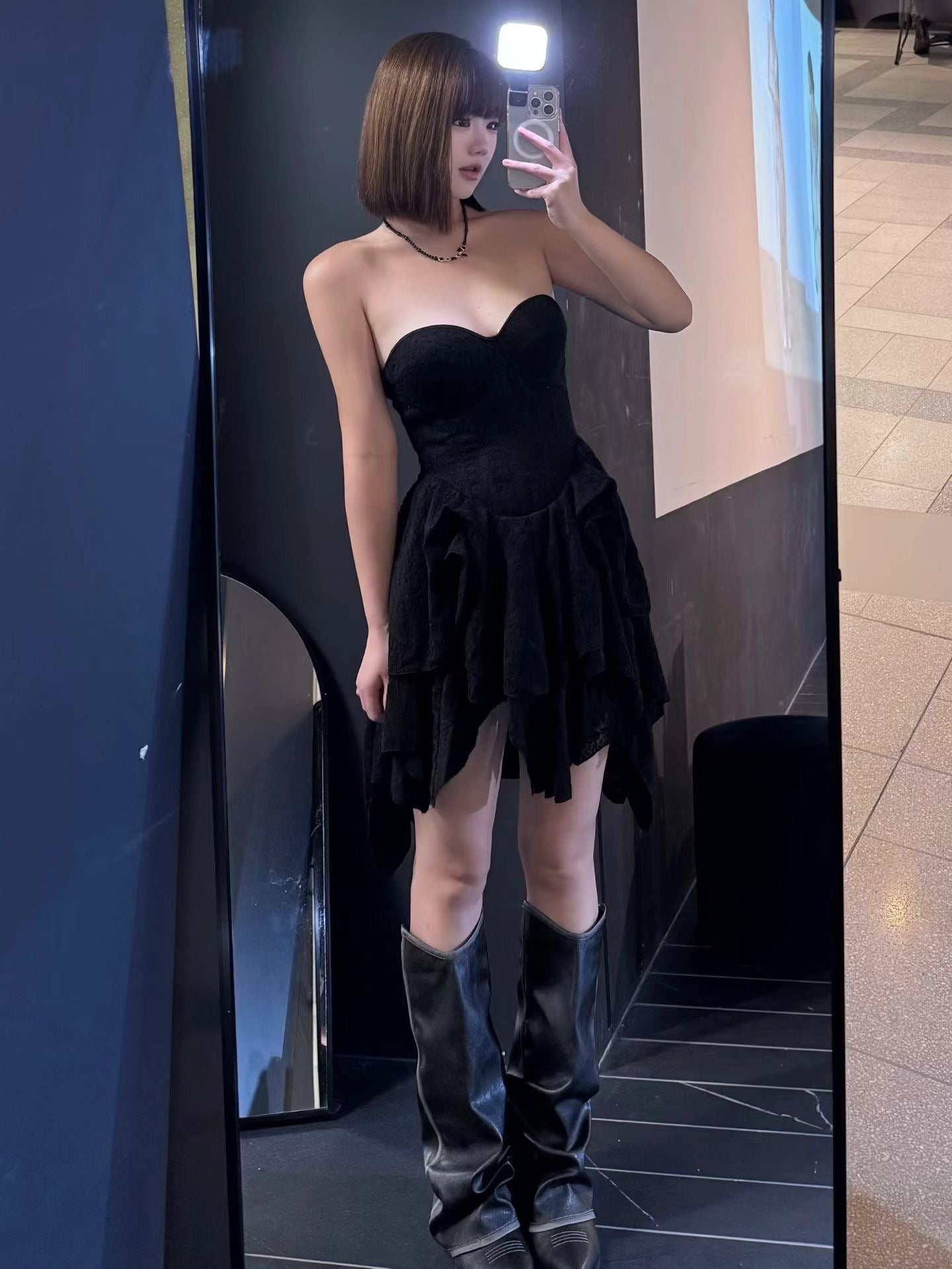 Crow Crew Black Jacquard Corset lace back dress