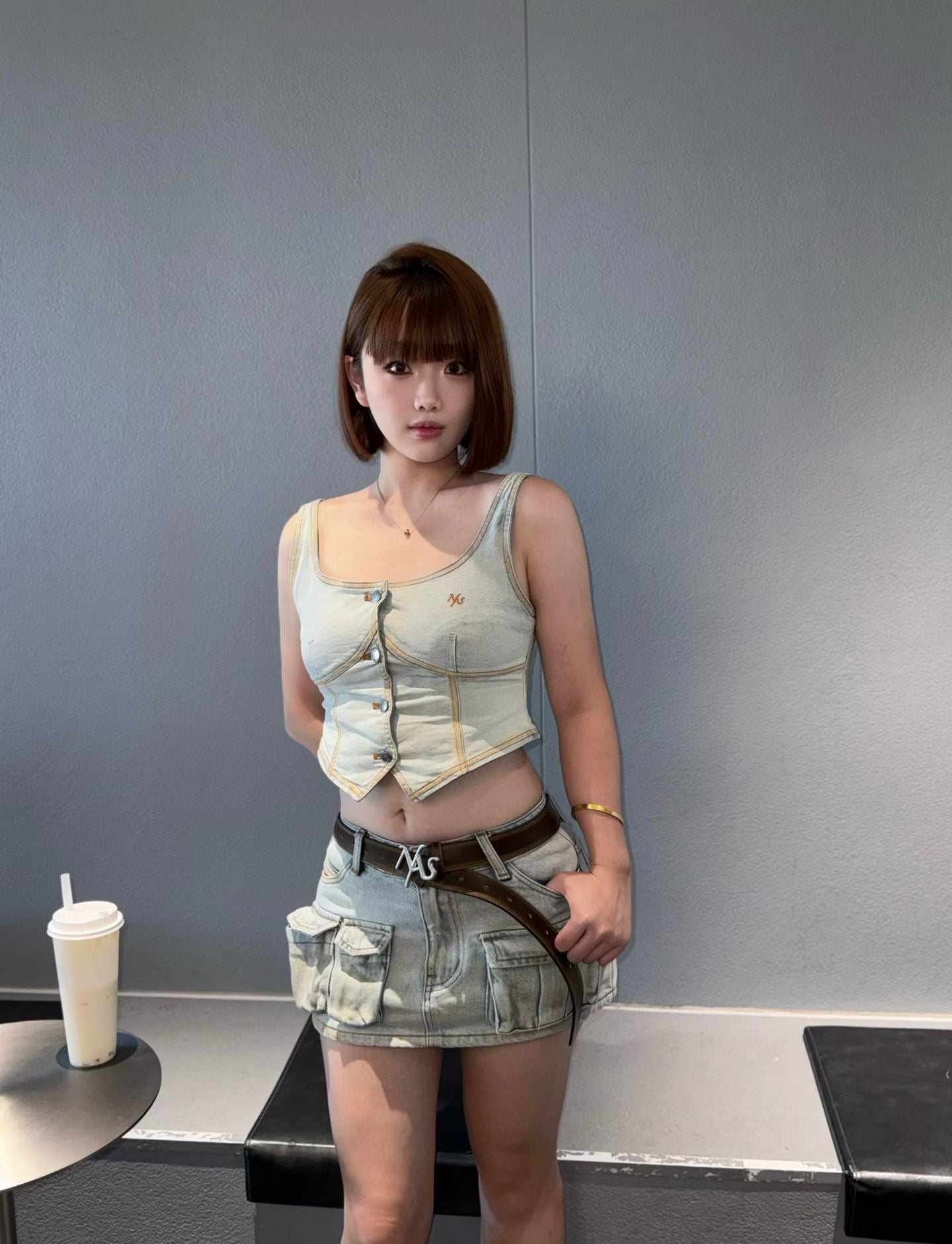 NAWS WHITE CERAMIC DENIM SKIRT