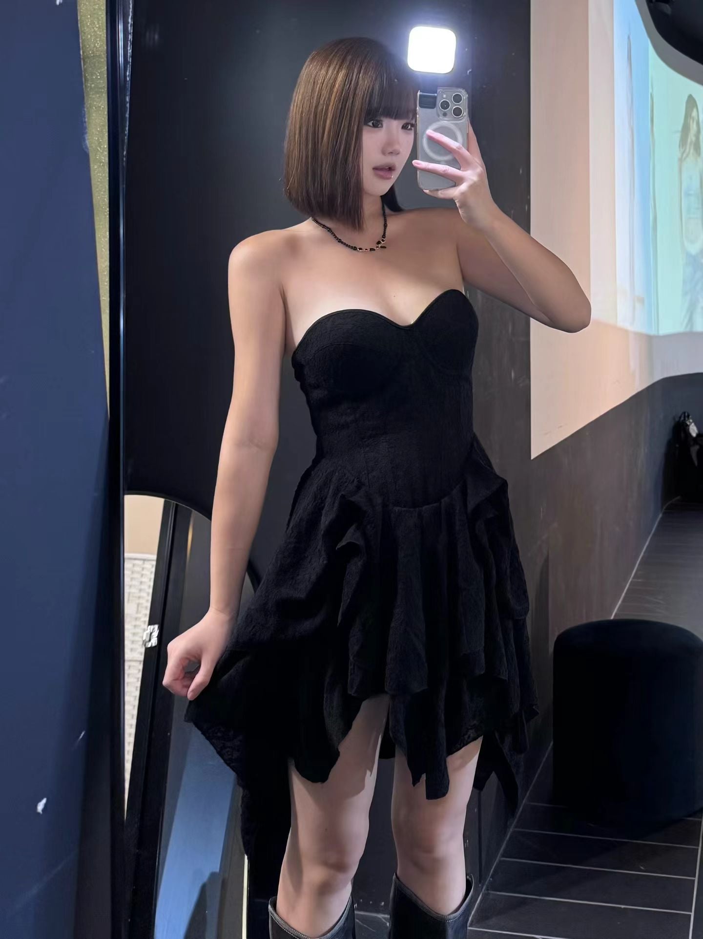 Crow Crew Black Jacquard Corset lace back dress