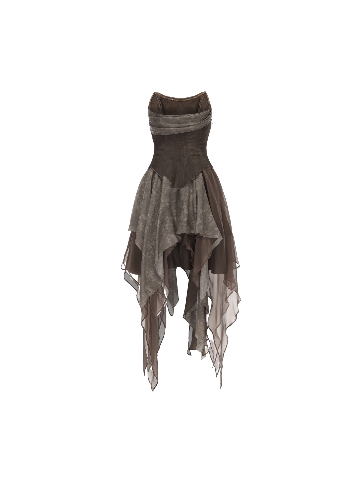 ELYWOOD DARK BROWN JACQUARD PLEATED TUBE DRESS