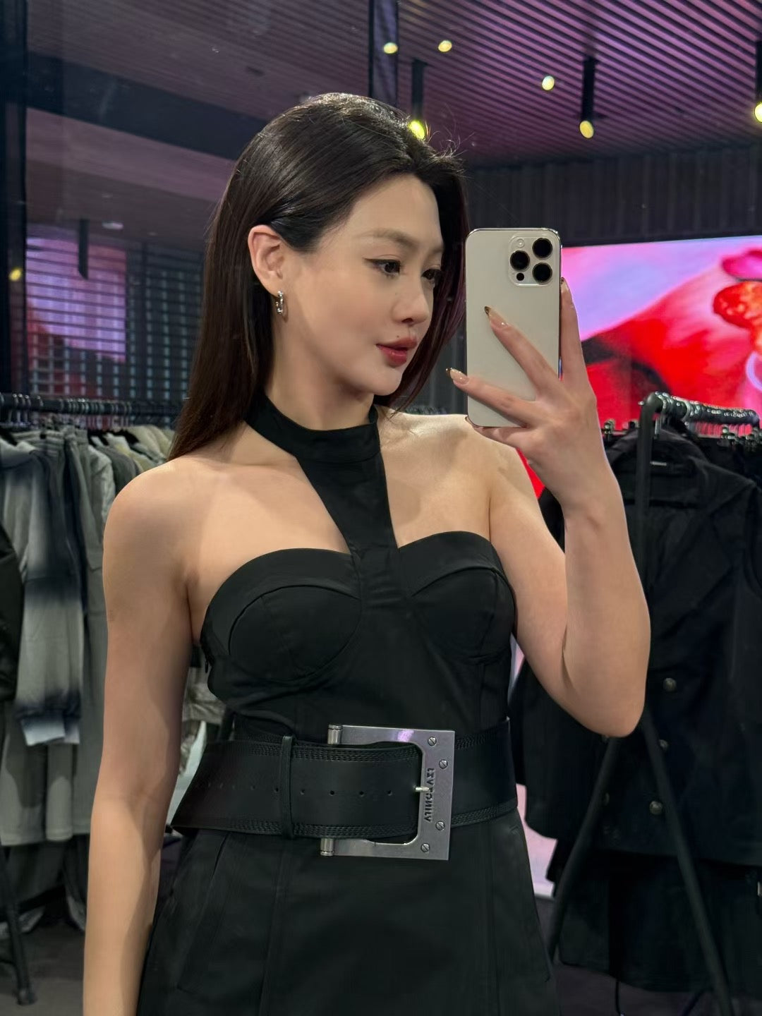YJ1 NYLON HALTER MIDI DRESS