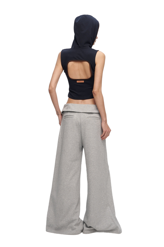 YJ1 V-CUTOUT HOODED SLEEVELESS TRIM TOP IN DARK BLUE