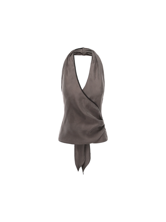 Elywood GRAY-PURPLE CROSS-TIE HALTER TANK TOP