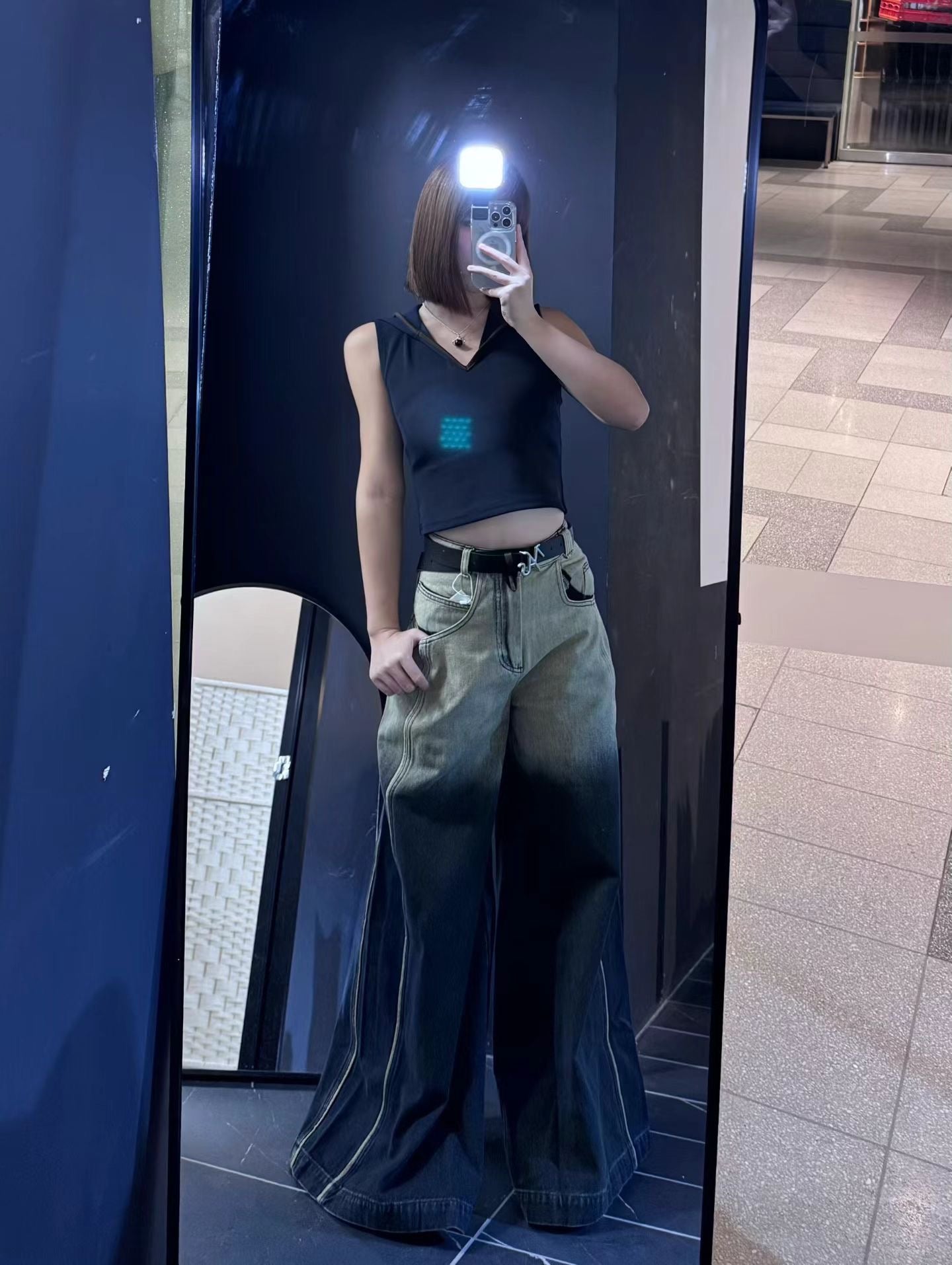 YJ1 GRADIENT WIDE-LEG JEANS