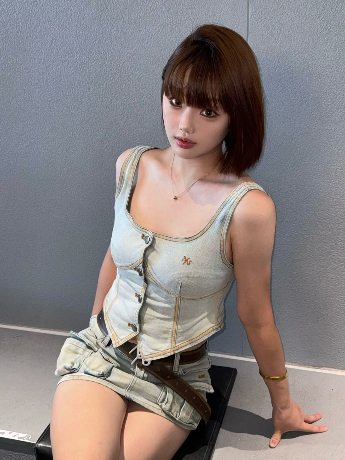 NAWS WHITE CERAMIC DENIM SKIRT