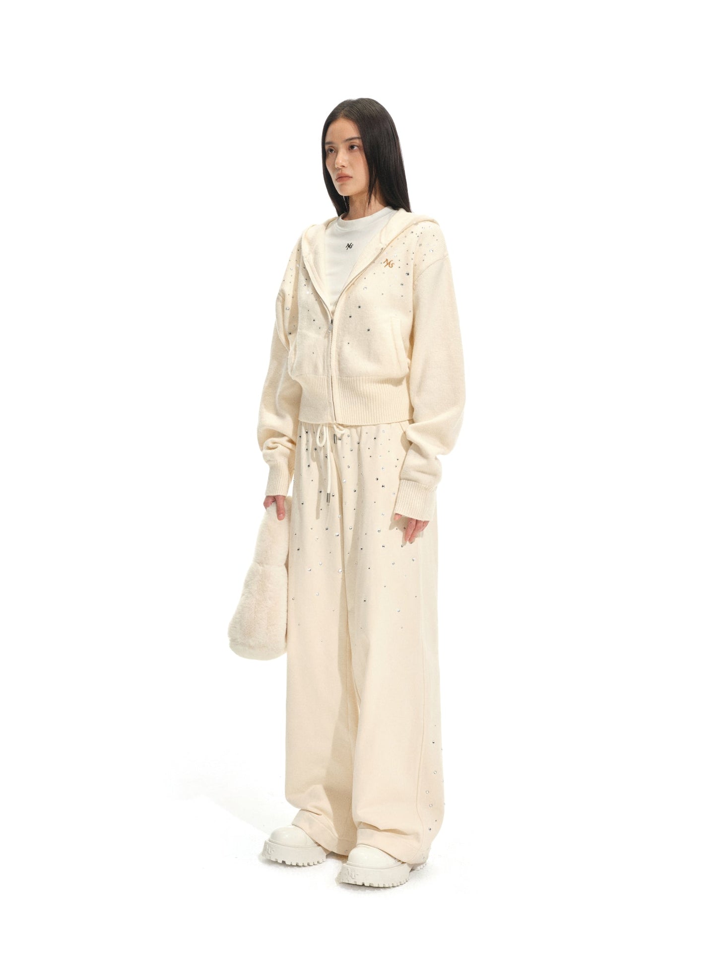 NAWS CLOUD BEIGE GLITTER HOODED KNITWEAR