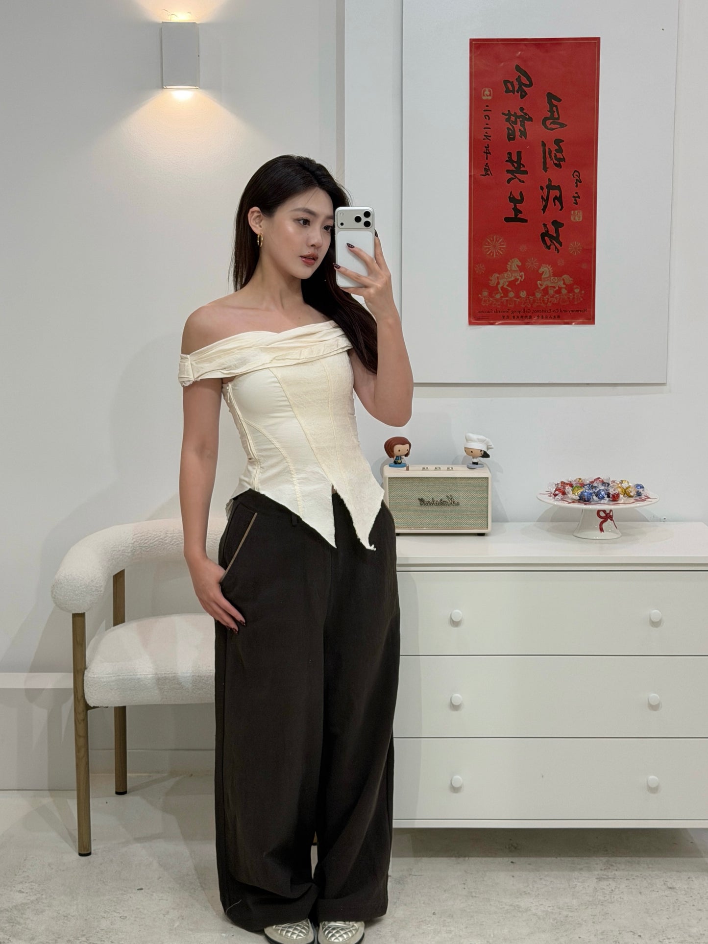 ELYWOOD OLIVE LINEN BELTED WIDE-LEG PANTS