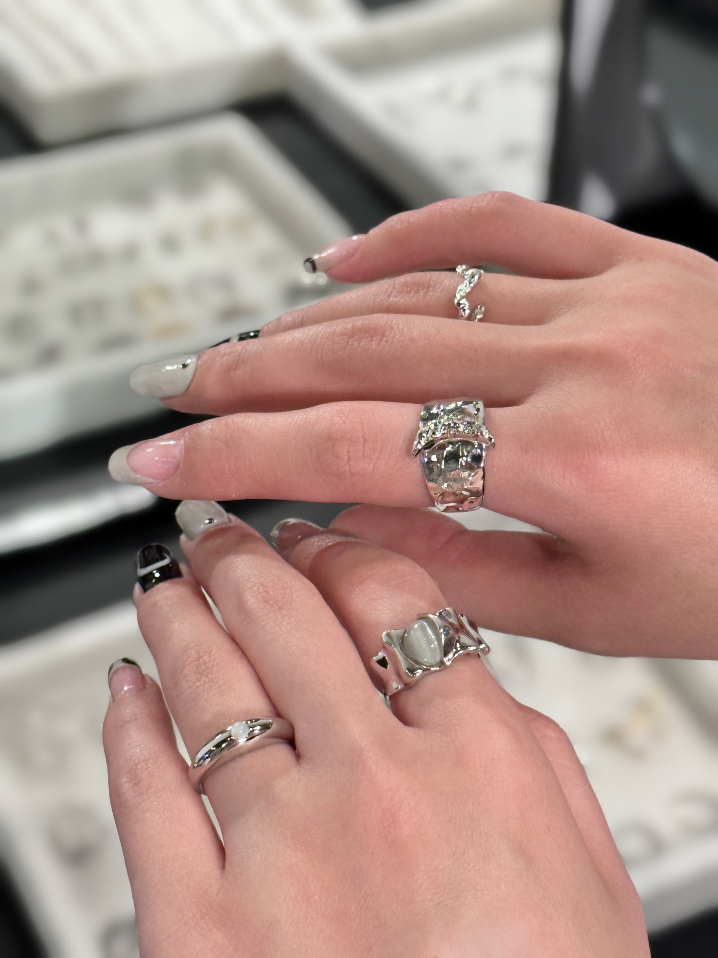 Miowrhyme matte silver moonstone ring