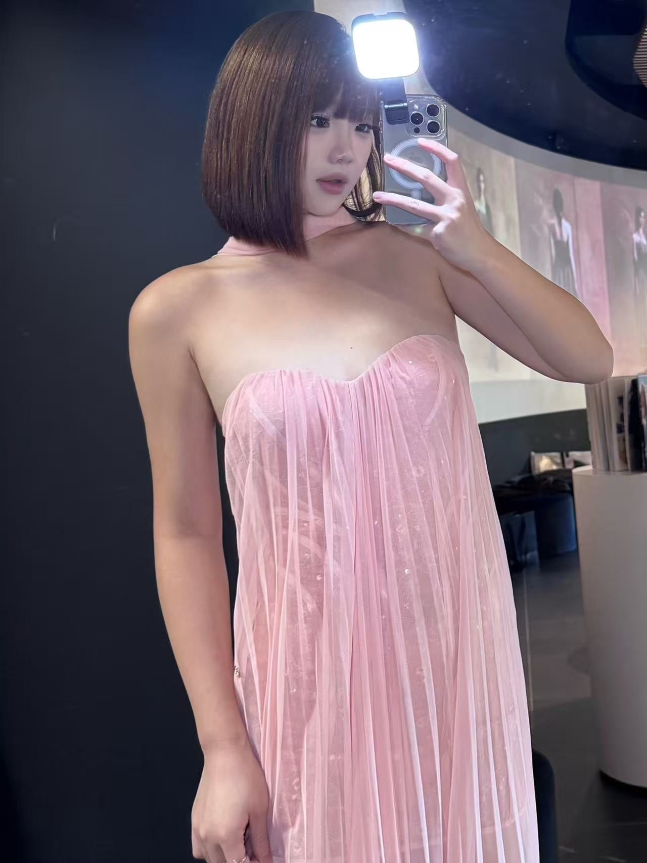 Sheer Luck Thea Strapless Mesh Backless Dress Pink