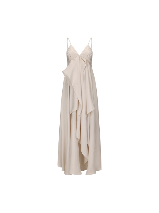 Elywood CREAM DRAPED DOUBLE-LAYER STRAP DRESS
