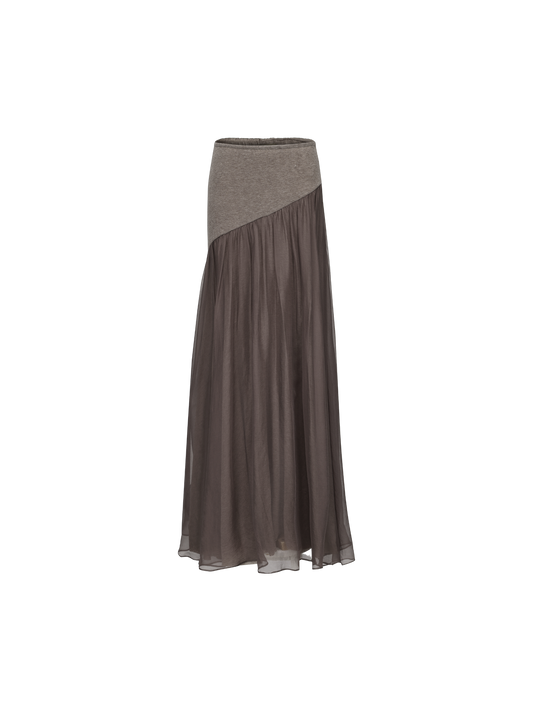 Elywood GRAY-PURPLE SILK FLARED MIDI SKIRT