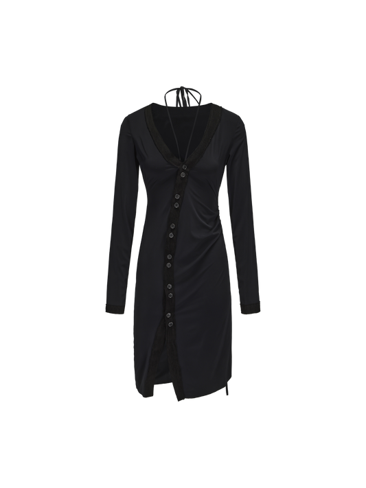 ELYWOOD BLACK SLIM-FIT DRAWSTRING LONG CARDIGAN