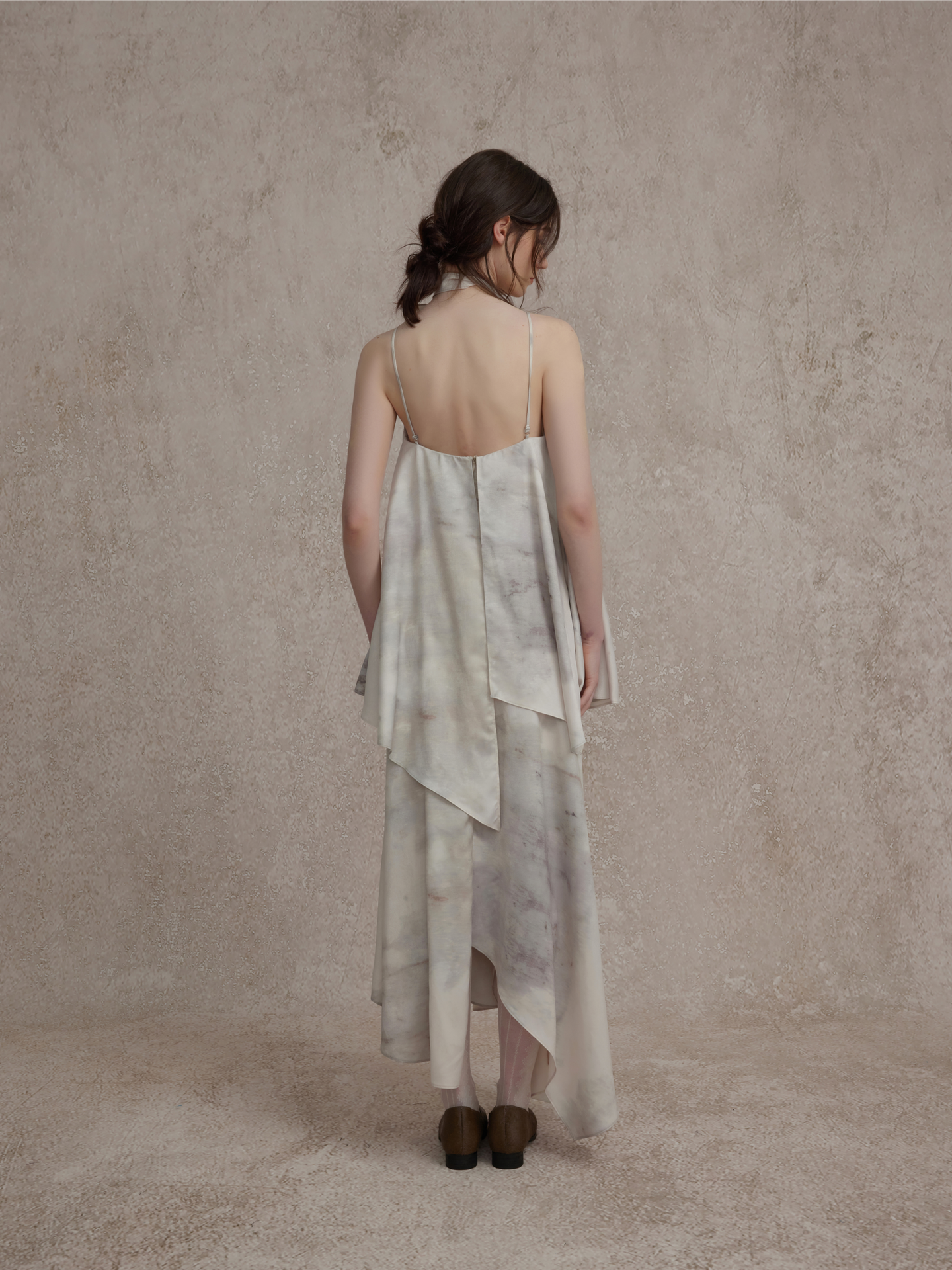 Elywood GRAY AND WHITE INK PRINT MAXI DRESS