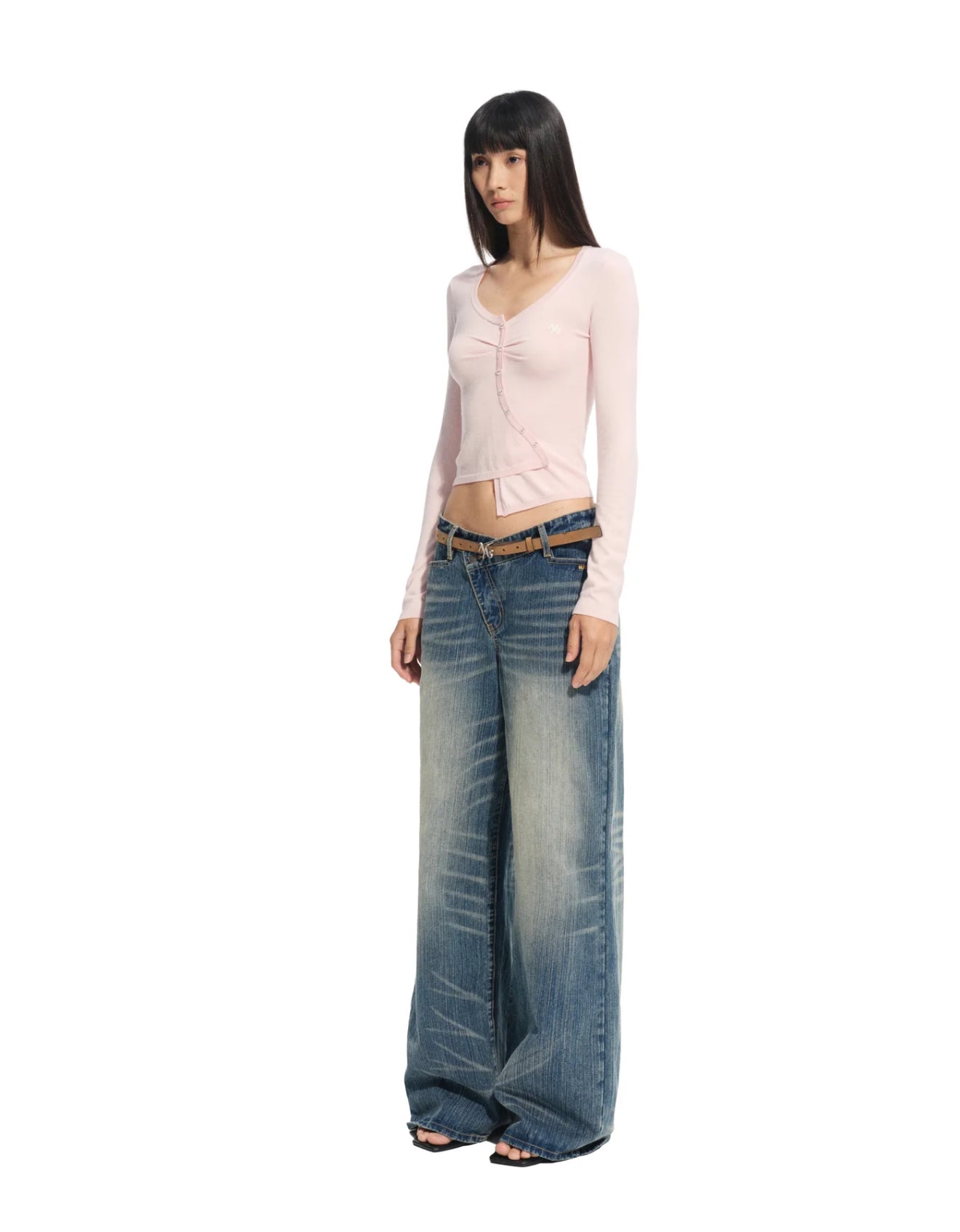 NAWS ROSY PINK BLU ASYMMETRIC FRONT KNIT SWEATER