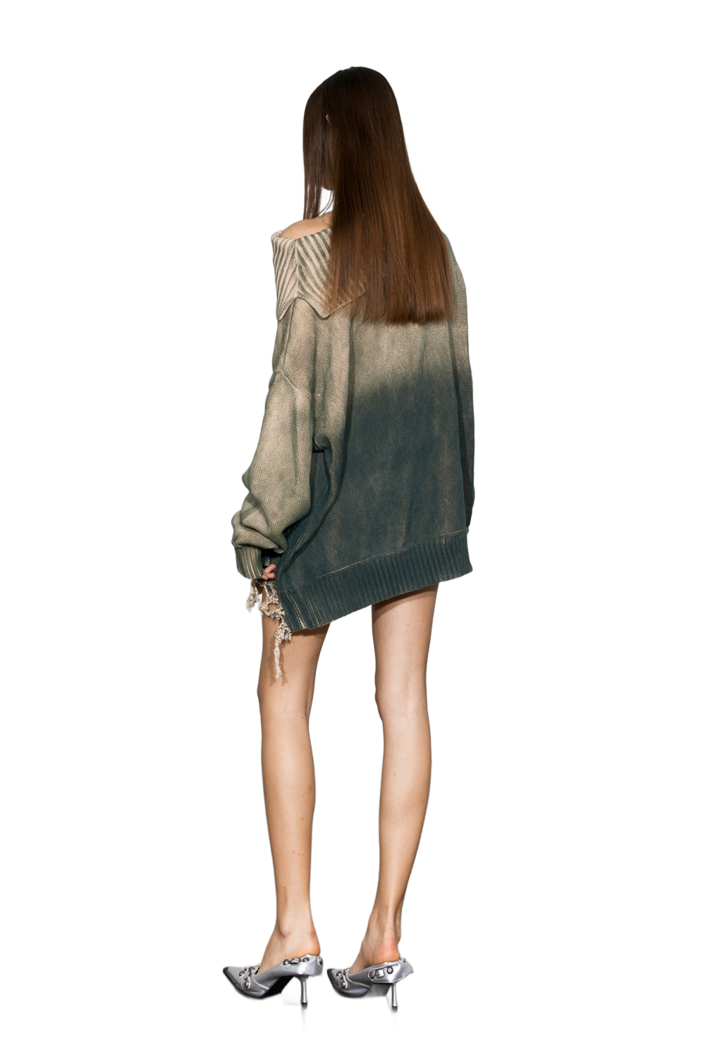 YJ1 DISTRESSED OVERSIZED SWEATER IN GREEN