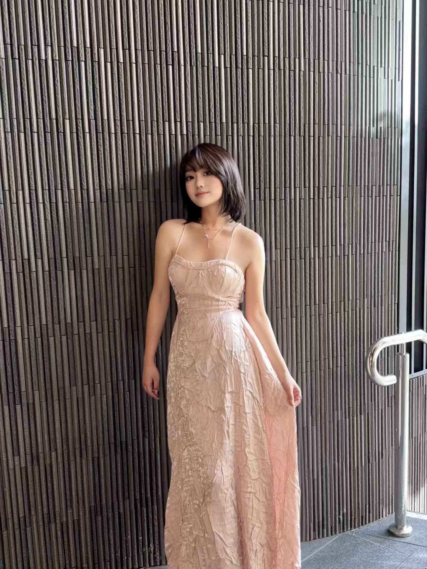 Crow Crew champagne gold wrinkle dress