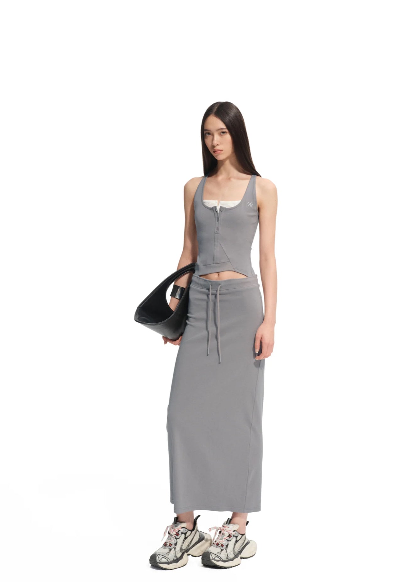NAWS SEAGULL GRAY OBSIDIAN STRAPLESS DRESS