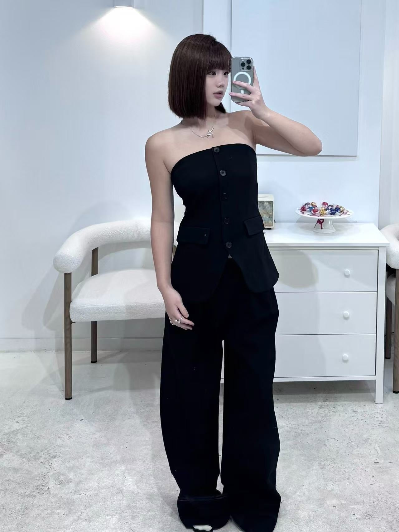 NAWS BLACK CIGARETTE SUIT STRAIGHT PANTS