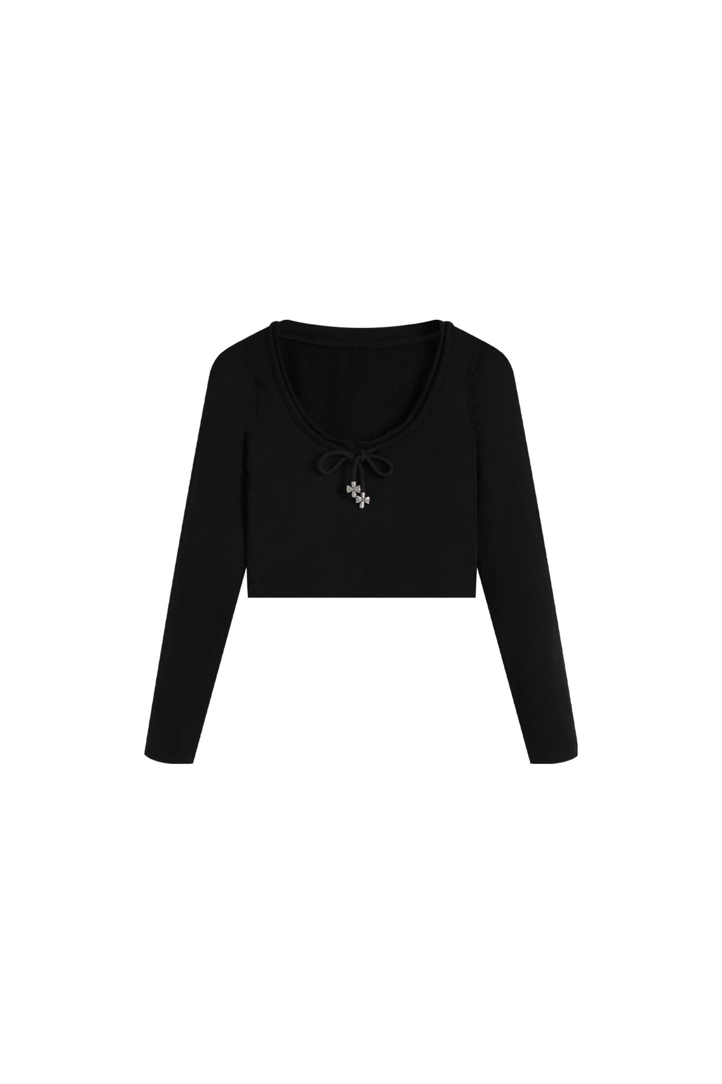 YJ1 BOW LOW-CUT LONG-SLEEVED TOP
