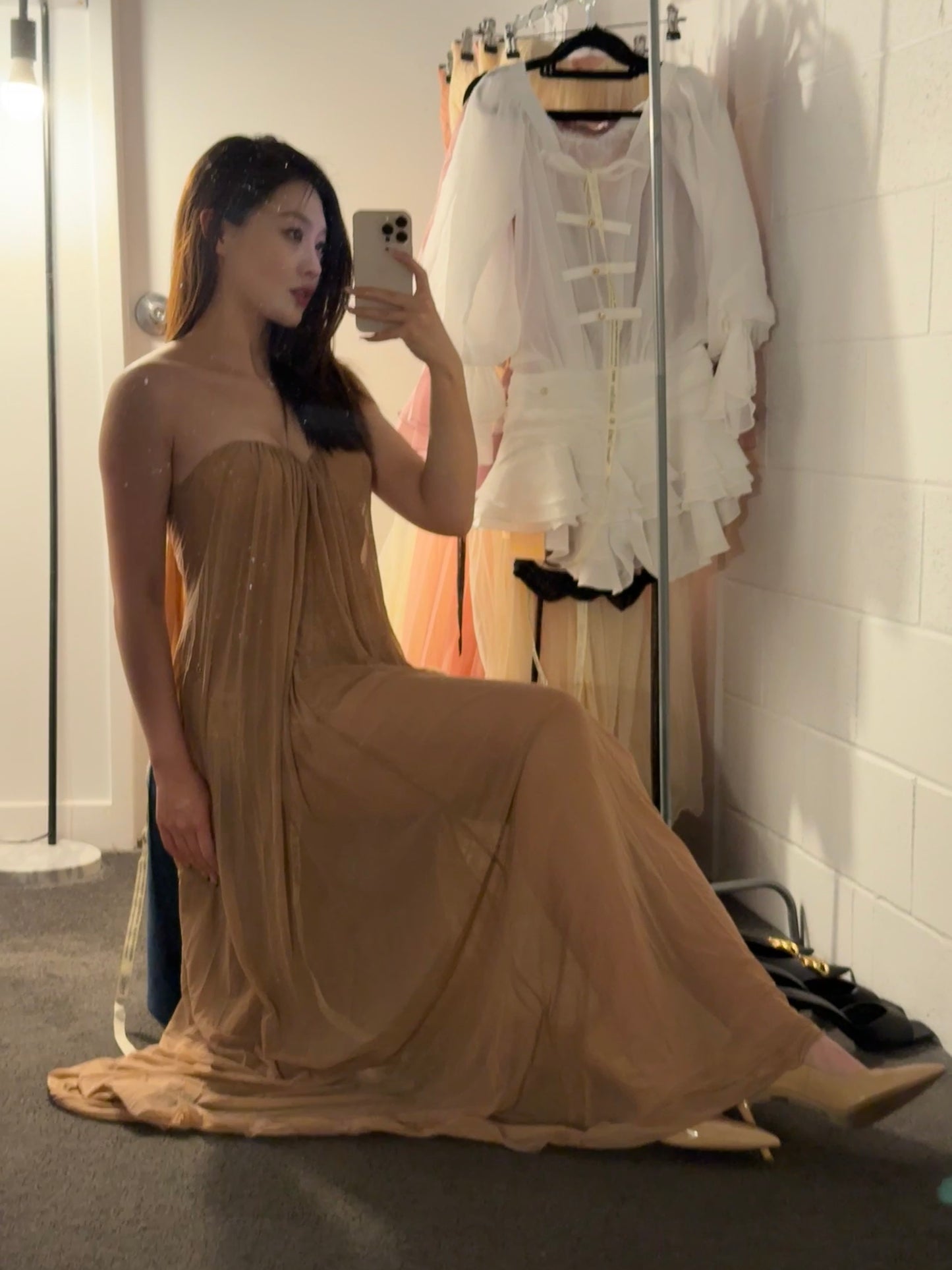 Sheer Luck Thea Strapless Mesh Backless Dress Brown