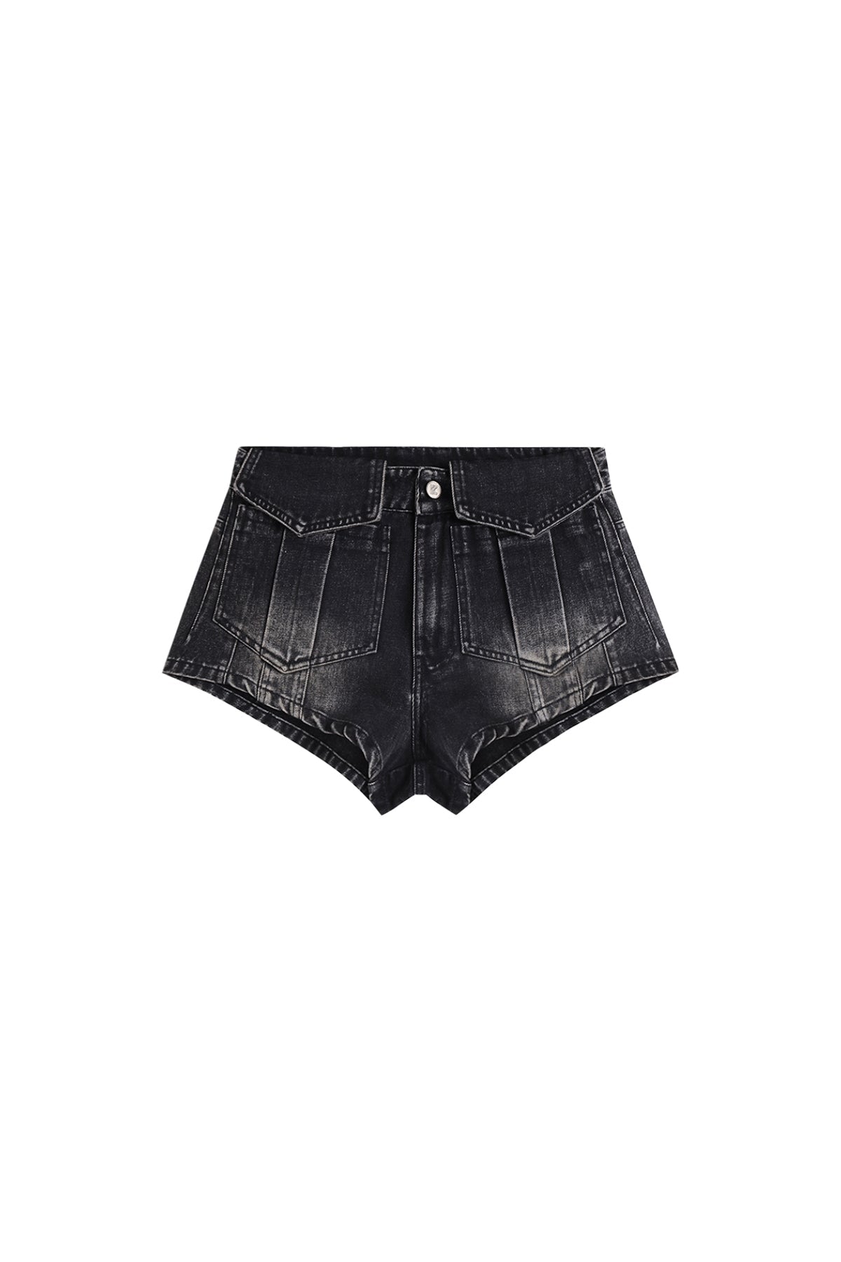 YJ1 WASHED ULTRA MINI DENIM SHORTS IN BLACK