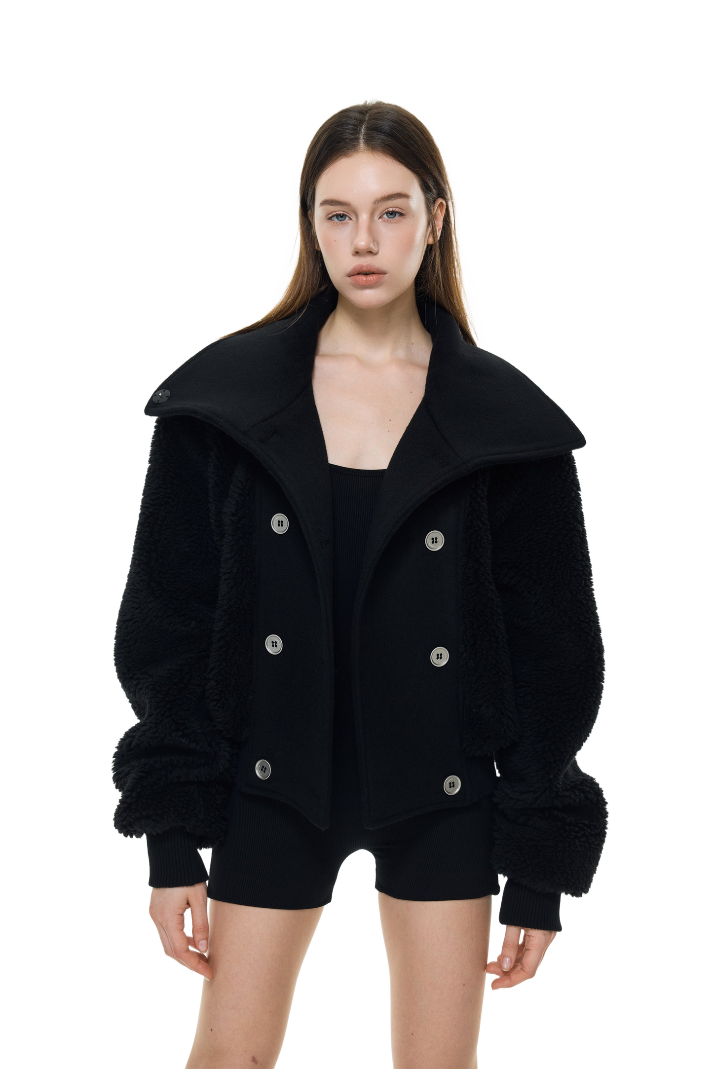 YJ1 HIGH NECK TEDDY WOOL FLEECE CROPPED JACKET