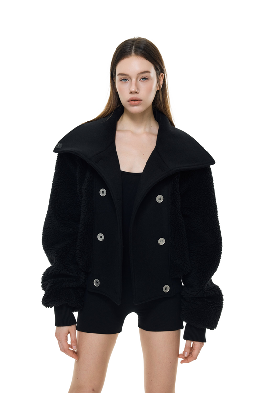 YJ1 HIGH NECK TEDDY WOOL FLEECE CROPPED JACKET