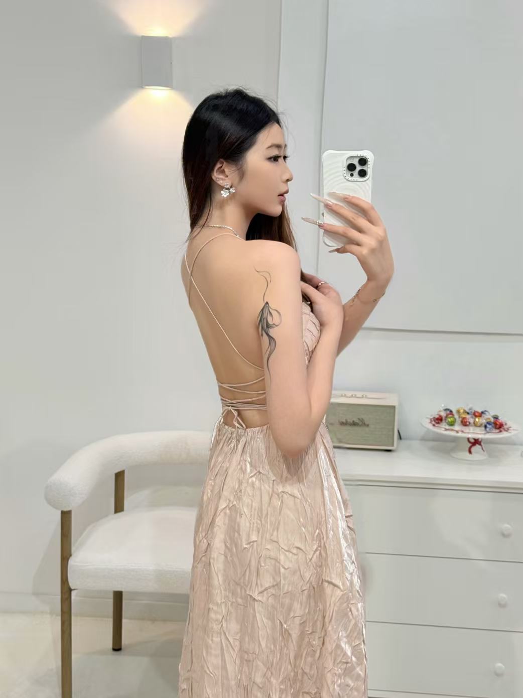 Crow Crew champagne gold wrinkle dress