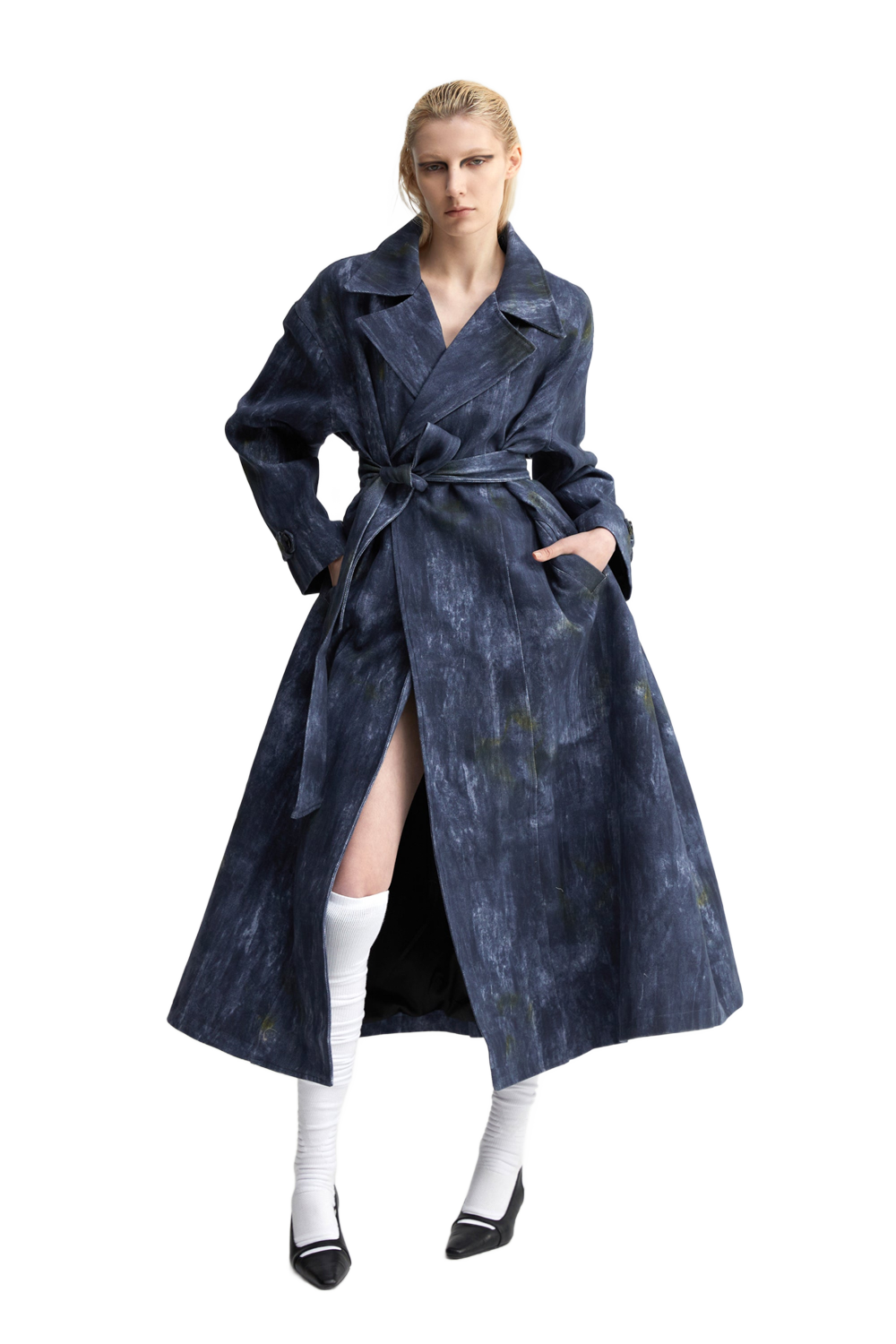 YJ1 BLUE DENIM ACID-WASH COAT