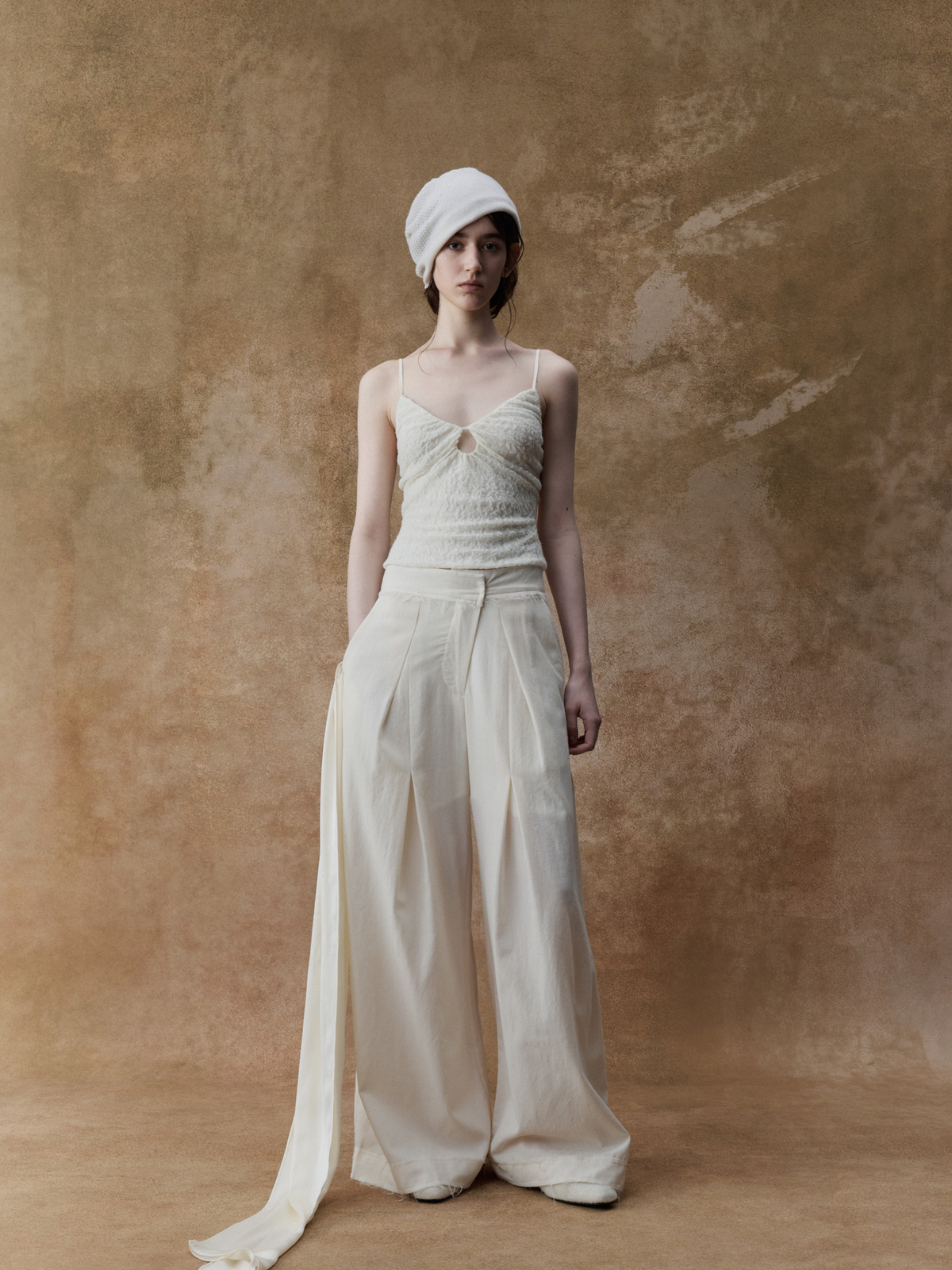 ELYWOOD OFF-WHITE LACE PLEATED CAMISOLE