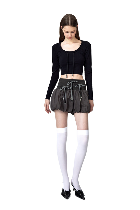 YJ1 HIGH-WAISTED BOW PANTSKIRT IN TAUPE GRAY